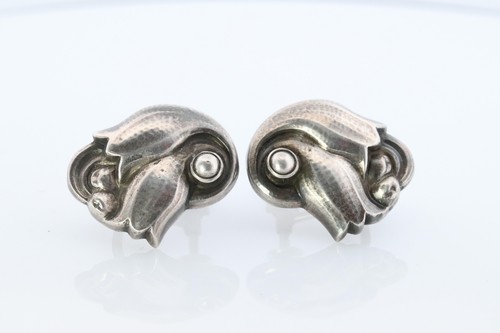 Georg Jensen Earrings Tulips 100A Sterling Silver 925 Clip on Unpierced Earrings - Picture 2 of 5