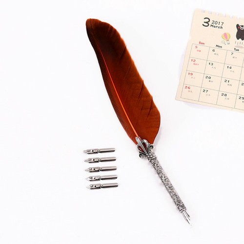 1Set Feather Dip Fountain Pen Quill +5pcs Nib Carved Calligraphy Pen - Picture 17 of 17
