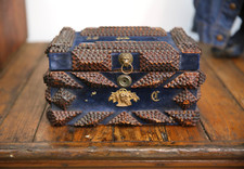 Tramp Art jewelry box folk art Document Case Victorian vintage antique safe 1893