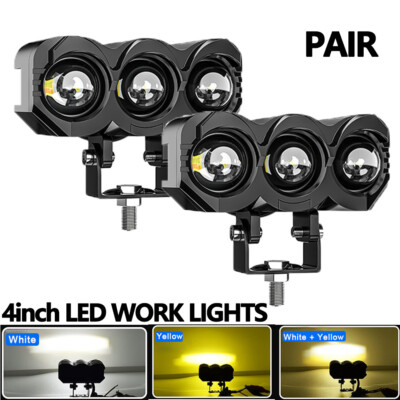 4inch LED Work Light Amber White Cube Pods Spot Flood Driving Fog Lamp Offroad