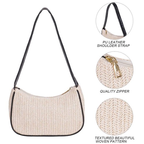 Women Shoulder Bag Woven Straw Handbag Ladies Summer Beach Underarm Small Bag - Picture 10 of 14