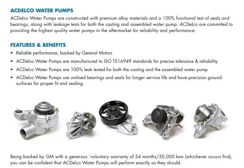Genuine AC Delco Water Pump Suitable For Holden Commodore V6 VZ VE VF 2004-2017 - Image 3 of 3