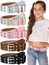5 Pcs Girls Belts with Holes Kids PU Suit for Waist Size 22"-26" Cool Colors