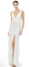 Mac Duggal 12336 V-Neck Slit Jersey Gown, White Sz 2 Dress