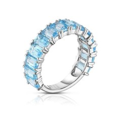 3ct Natural Blue Aquamarine Wedding Band 14K White Gold Plated Half Eternity