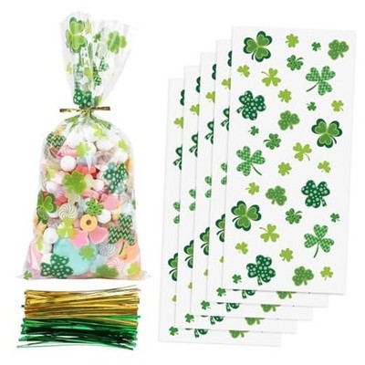  150pcs St Patrick's Day Cellophane Treat Bags,Irish Cello Candy Shamrock