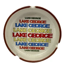 VINTAGE Lake George Ceramic Ashtray 5in Retro Multicolor Speckled Souvenir