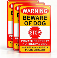 3 Pack Beware of Dog Sign, Fence Private Property No Trespassing Sign