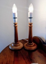Pair Vintage Table Lamps Wooden Candlestick Style Retro Bedside Light 29cm
