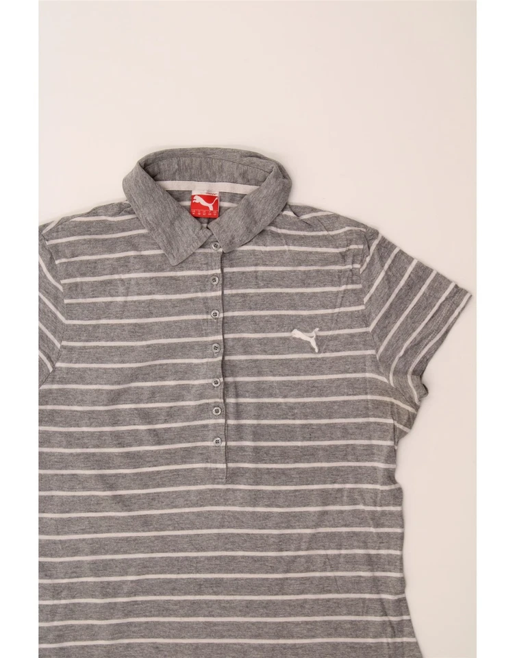 PUMA Womens Polo Shirt UK 12 Medium Grey Striped Cotton BS06 - Image 3 of 3