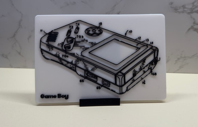 Retro Nintendo Game Boy Bauplan 3D-gedrucktes Wandbild - 19 cm x 13 cm geprägt