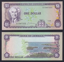 1990 Jamaica 1 Dollar Banknote P.-68Ad SDS/UNC