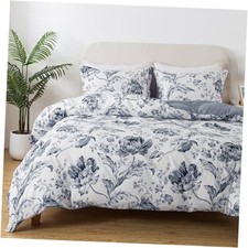 Floral Duvet Cover Set Size,3pcs Reversible Pattern-Solid King Blue Mirage