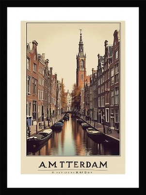 Modern Amsterdam Canals Framed Wall Art Poster Canvas Print Picture