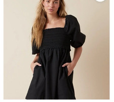 American Eagle Smocked Babydoll Mini Dress Puff Sleeve Cottagecore Black Medium