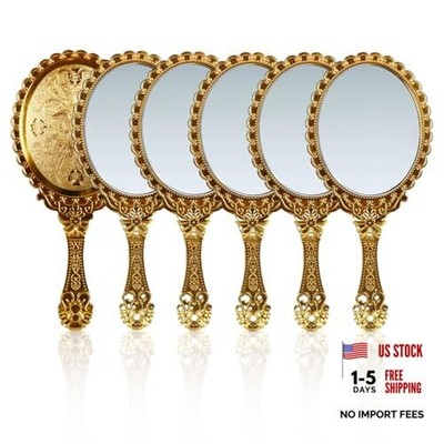 Pcs Vintage Handheld Mirror 9.8 x 4.5 Inch Small Embossed Portable 6 Gold