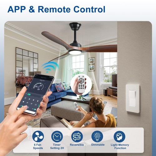 42" Ceiling Fan with Light: Walnut 3 Blade with Remote APP Control Ultra Quiet - Picture 7 of 9