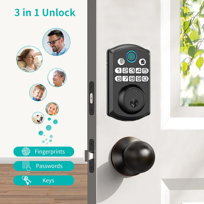 TOPVISION Smart Fingerprint Deadbolt, Keyless Entry, App Control, Auto Lock for