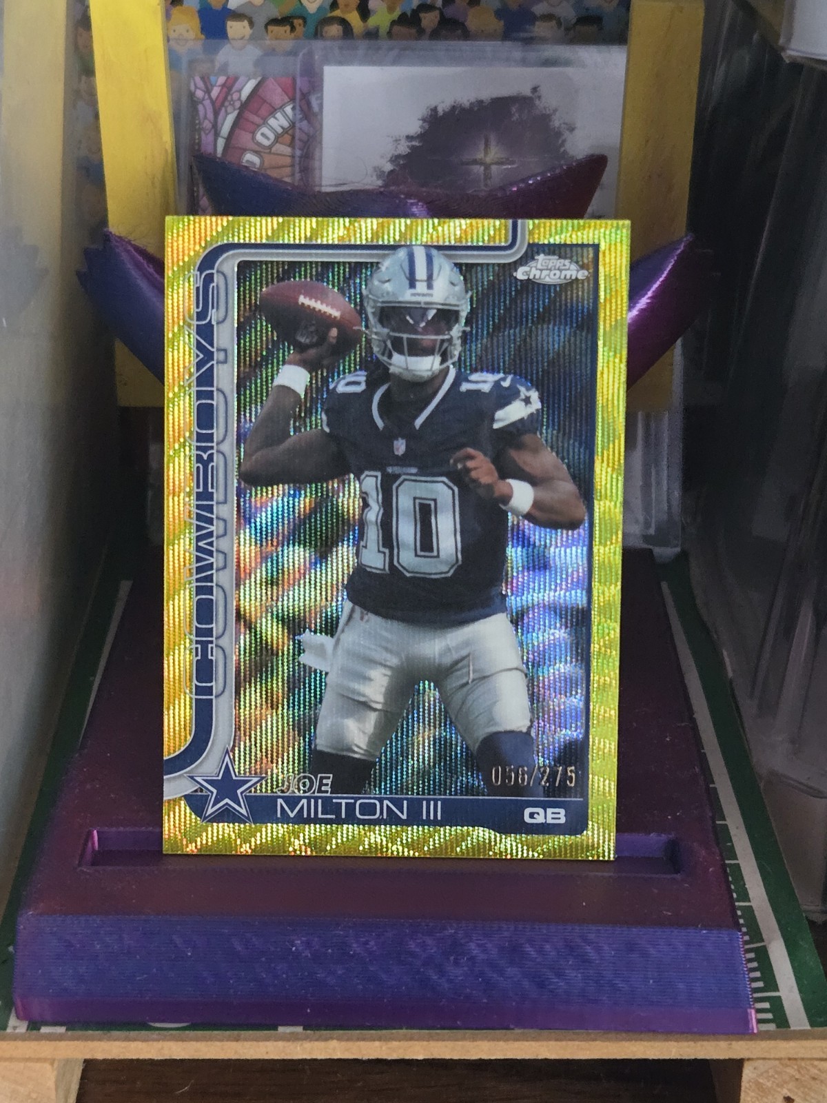 2025 Topps Chrome Football /275 Joe Milton III Yellow Wave Refractor #85 Cowboys
