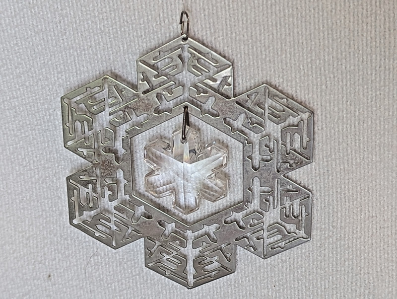 Silver Snowflake with Crystal Snowflake Center Ornament 1980 SE