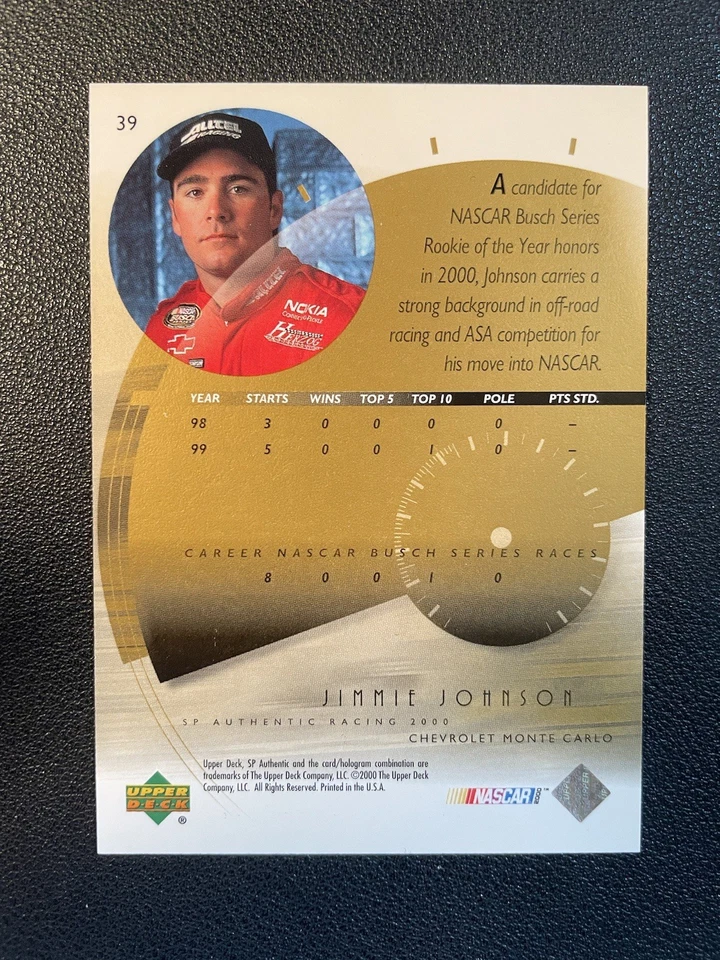 2000 Upper Deck SP Authentic Racing NASCAR Jimmie Johnson RC Rookie #39 - Image 2 of 2