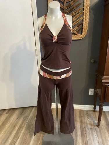 Mia Brazilia Brown & Pink Leggings Pants & Tank Size M Low Rise Workout Set Y2K