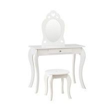 Costway Kids Vanity Set Princess Makeup Dressing Play Table Set W/Mirror-White -