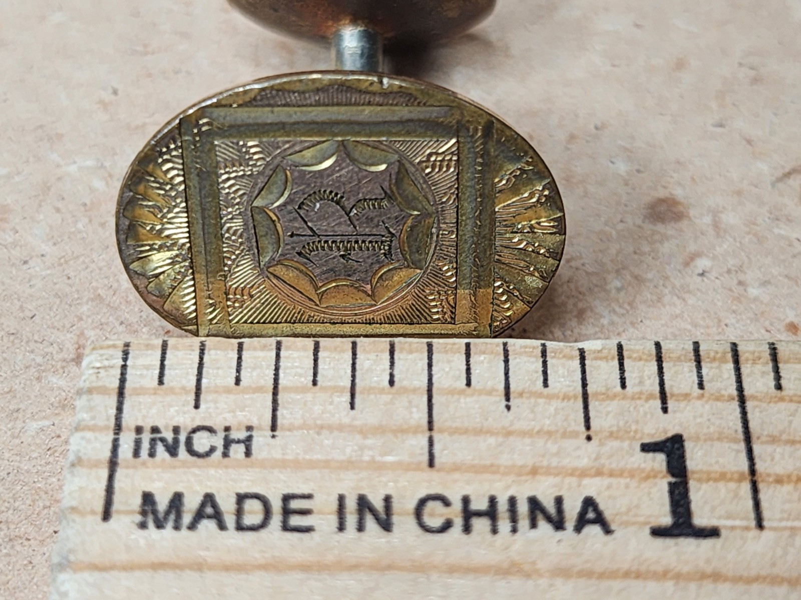 Vintage Cufflink Set Gold Rectangle Engraved "R" - image 7