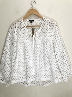 J.Crew Top Size XL White Blouse Eyelet NWT