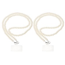 2Pcs Crossbody Phone Strap Lanyard 43" Pearl Chain with Tether Tabs Silver Clasp