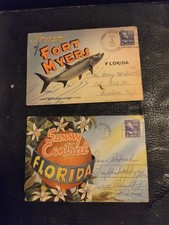 A Pair of Thomas Jefferson 3 cent stamps (purple ) on Florida Postcards