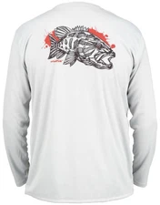 Simms Fishing Solar Tech Tee LS Shirt Red Eye Smallie Artwork LG Ultra Soft RARE