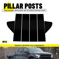 6x Black Pillar Posts Window Moldings Trim For Chevy Silverado 1500 2500 2019