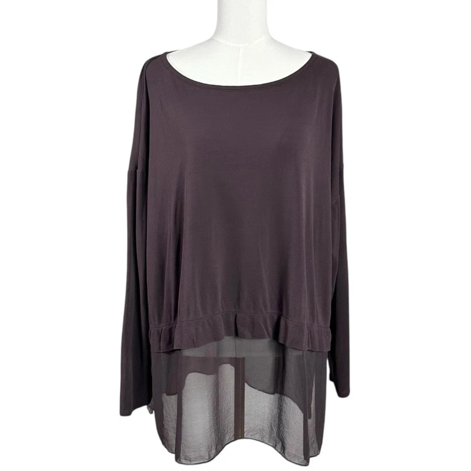 Top túnica cuadrada Eileen Fisher LagenLook seda barco clavo marrón talla XL gasa Foto 2 de 4
