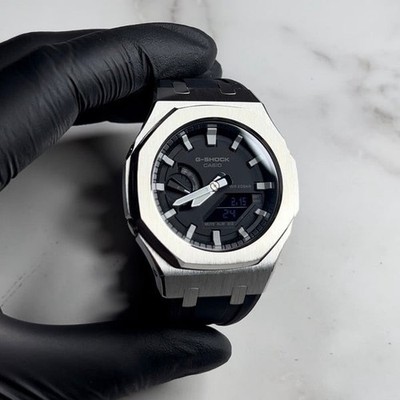 Casio G-Shock GA-2100 Customisé "Casioak" - Boîtier Acier Inox Argenté 44mm - Occasion Complète