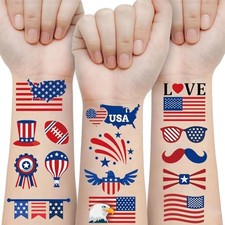 4th of July Temporary Tattoos, 90pcs Red White Blue American Flag Patriotic