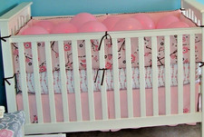 Cherry Blossom Pink Bird Floral 5-Piece Baby Crib Bedding Set Used Smoke Free