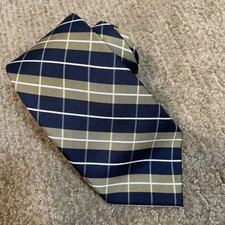 Lord & Taylor Plaid Necktie Boys OS Navy Gold Excellent Classic Preppy 4645