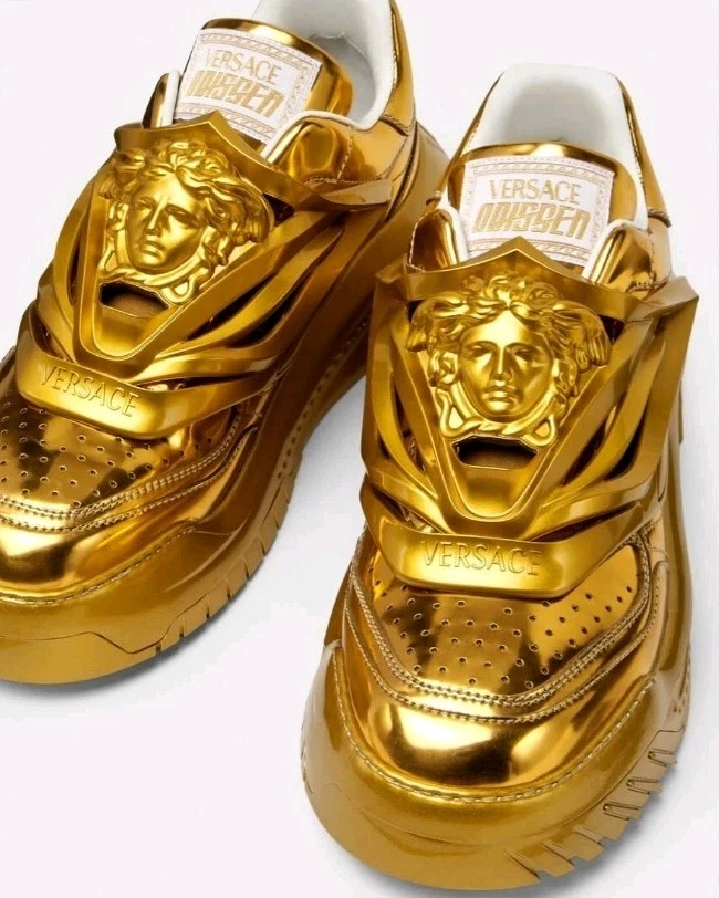 Versace — ☆ RARE VERSACE COUTURE MEDUSA GOLD Odissea Calf Leather Shoes Unisex Sneakers 42