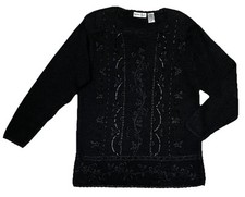 Vintage BEADED Embroidered Tunic BY DESIGN Black SWEATER Sz Medium M Beautiful 