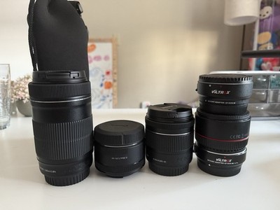 Canon EF-S 18-55mm, EF 50mm, EF-S 55-250mm Lenses w/ Viltrox & Meike Adapters