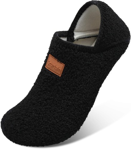 Scurtain Unisex Adults Rubber Sole Slippers 11-11.5 Women/9.5-10 Men, A Black