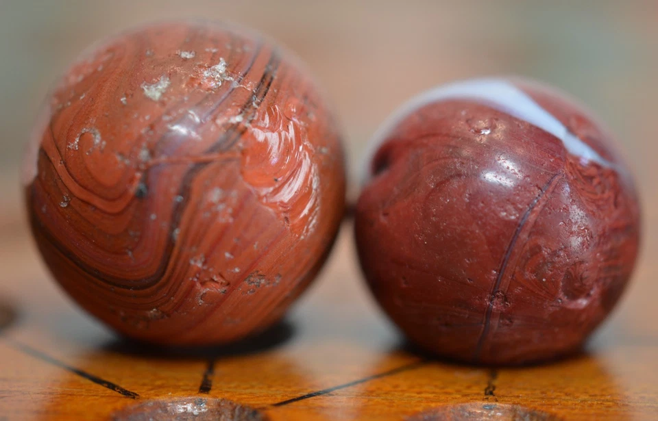 Pair of M F Christensen and Son Brick Marbles, 0.77 & 0.69 in, 1912-1917, S1572 - Image 4 of 4