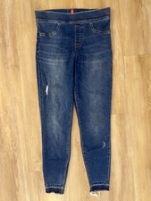 Spanx Women  s Distressed Blue Dark Wash High Rise Pull On Skinny Jegging Size M