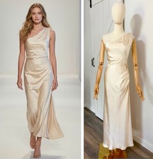 NWT Saints & Secrets Selfie Leslie Sz S Satin One Shoulder Champagne Maxi Dress