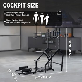 Marada Adjustable Racing Sim Cockpit With Triple Monitor Stand Fit Thrustmaster