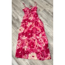 Crystal Doll Pink Floral Tie Front Maxi Dress Summer Beach Vacation Small
