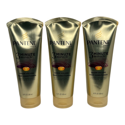 (3) Pantene Pro-V 3 Minute Miracle Sheer Volume Deep Conditioner Fine Hair 6 Oz