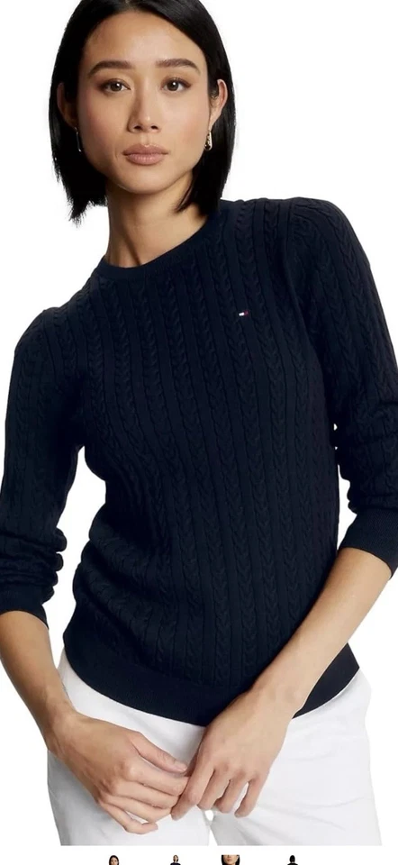 Suéter tejido con cable de algodón Tommy Hilfiger para mujer Foto 3 de 4