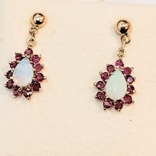 9 carat Gold Small Drop Earring  with beautiful Opal and Garnet Gemstone